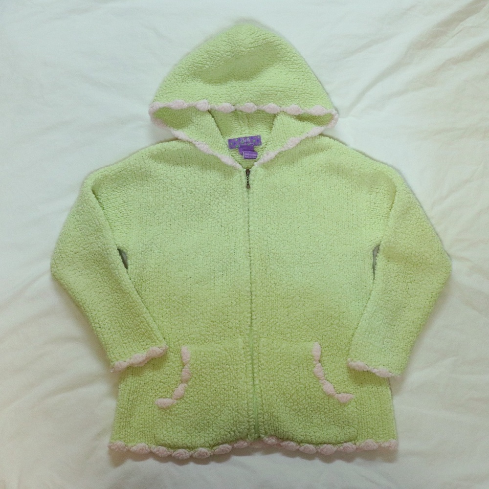 Plush Green Zip-up With Pink Trim